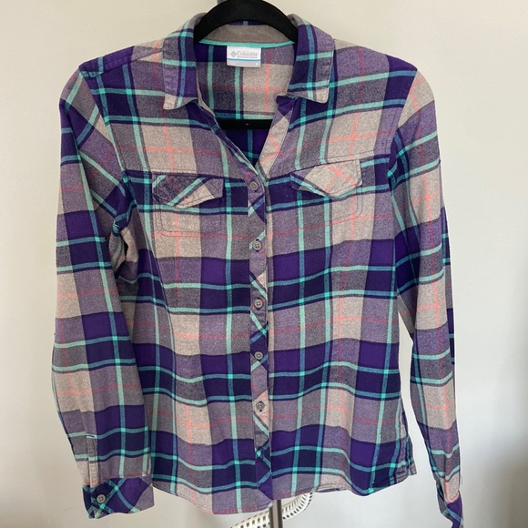 Columbia Simply Put plaid long sleeve flannel button up shirt women size small - Picture 2 of 7
